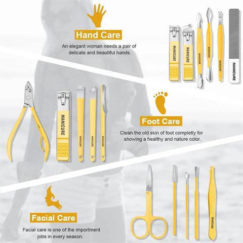 16-in-1 Stainless Steel Manicure & Pedicure Nail Care Kit