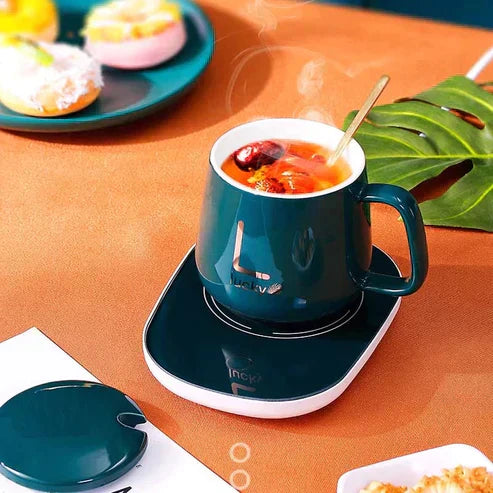 Ceramic Coffee Cup with Automatic Heating Pad | only in green color.